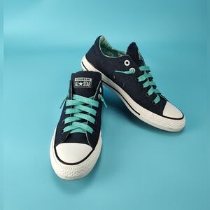 Chuck Taylor Converse All Star Sneakers Low Size Womens 7.5 Navy with Turquoise